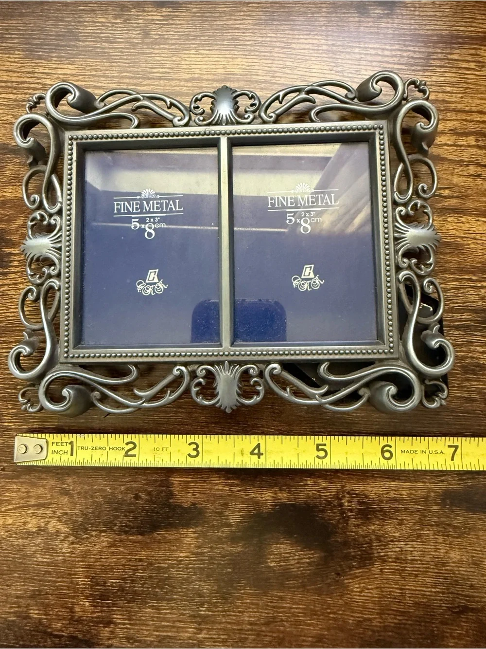 Ornate Double 2”x3” Photo Frame Silver Pewter